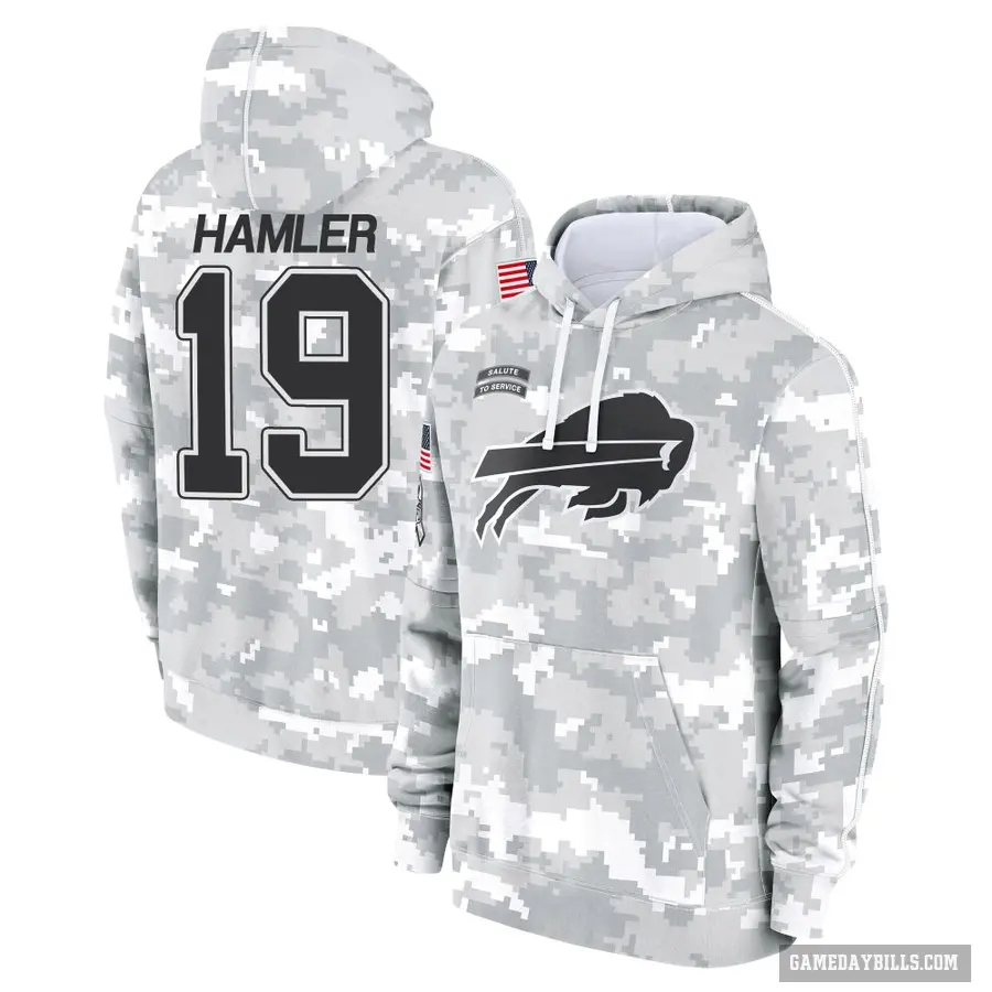 Youth ＃19 KJ Hamler Buffalo Bills Arctic Camo 2024 Salute to Service Club Fleece Pullover Hoodie