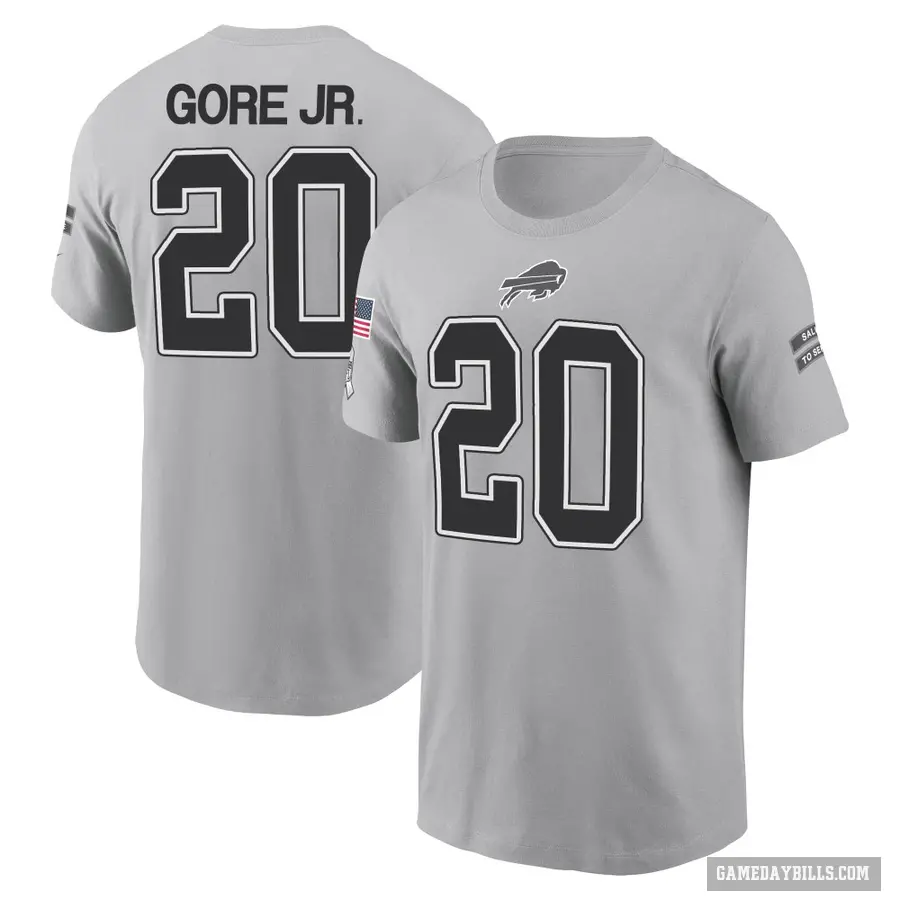 Youth ＃20 Frank Gore Jr. Buffalo Bills Gray 2024 Salute to Service T-Shirt