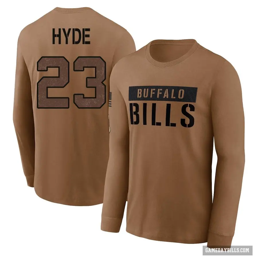 Youth ＃23 Micah Hyde Buffalo Bills Brown 2023 Salute To Service Long Sleeve T-Shirt