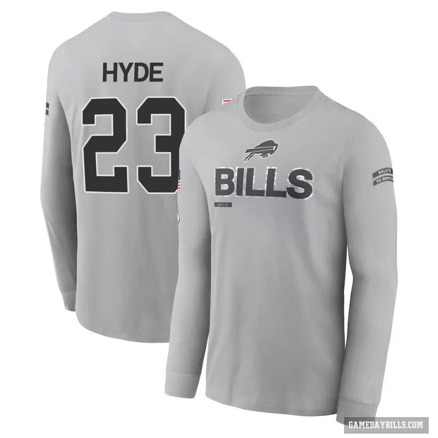 Youth ＃23 Micah Hyde Buffalo Bills Gray 2024 Salute to Service Long Sleeve T-Shirt