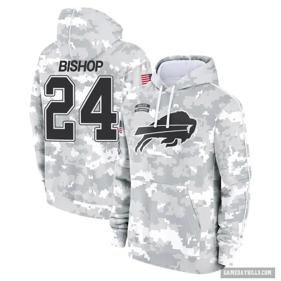 Youth ＃24 Cole Bishop Buffalo Bills Arctic Camo 2024 Salute to Service Club Fleece Pullover Hoodie