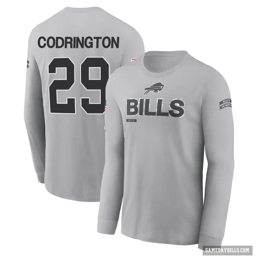 Youth ＃29 Brandon Codrington Buffalo Bills Gray 2024 Salute to Service Long Sleeve T-Shirt