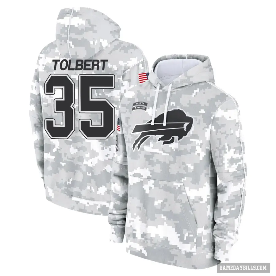 Youth ＃35 Mike Tolbert Buffalo Bills Arctic Camo 2024 Salute to Service Club Fleece Pullover Hoodie