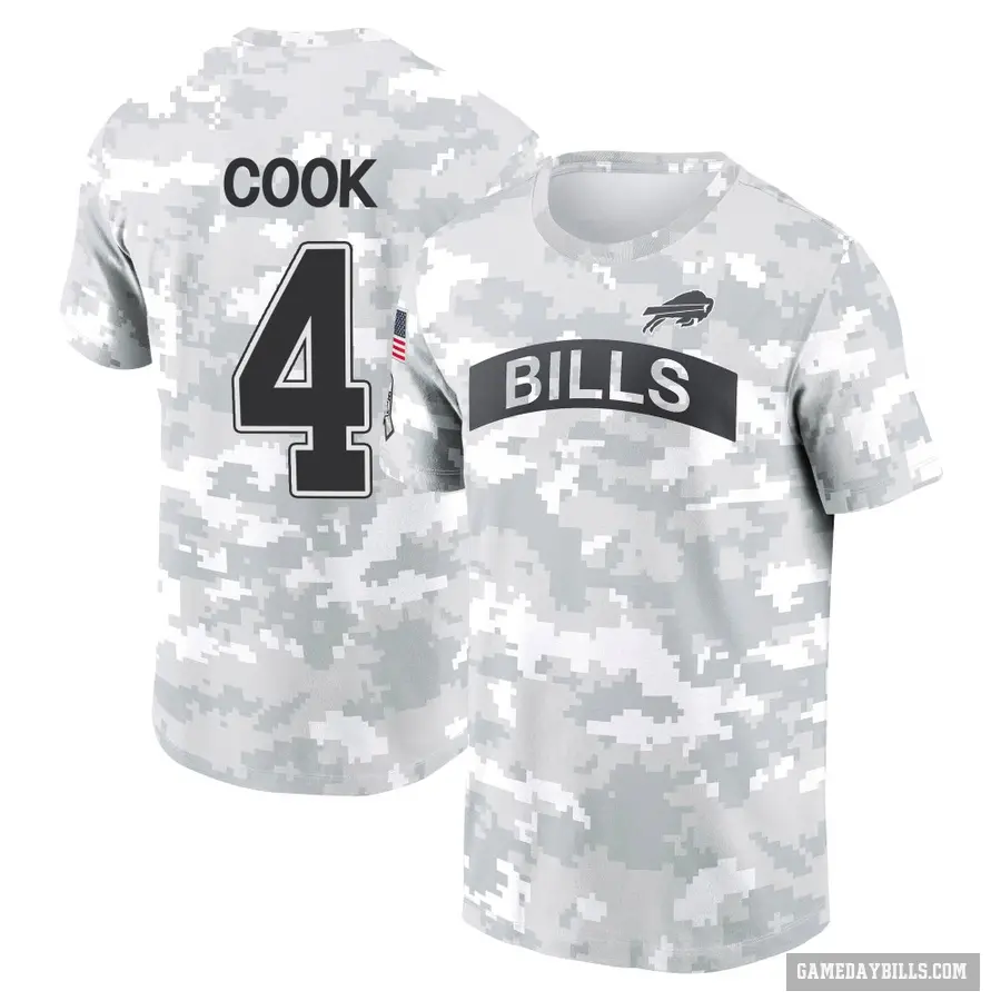 Youth ＃4 James Cook Buffalo Bills Camo Arctic 2024 Salute to Service Performance T-Shirt