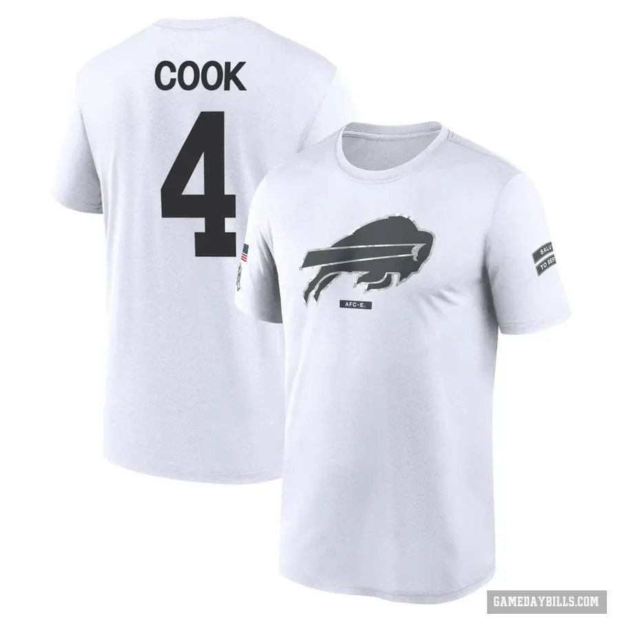 Youth ＃4 James Cook Buffalo Bills White 2024 Salute to Service Performance T-Shirt