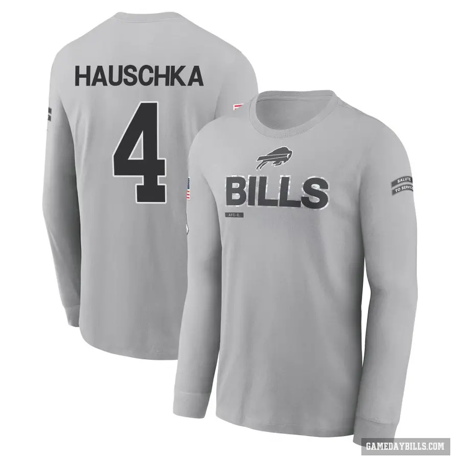 Youth ＃4 Stephen Hauschka Buffalo Bills Gray 2024 Salute to Service Long Sleeve T-Shirt
