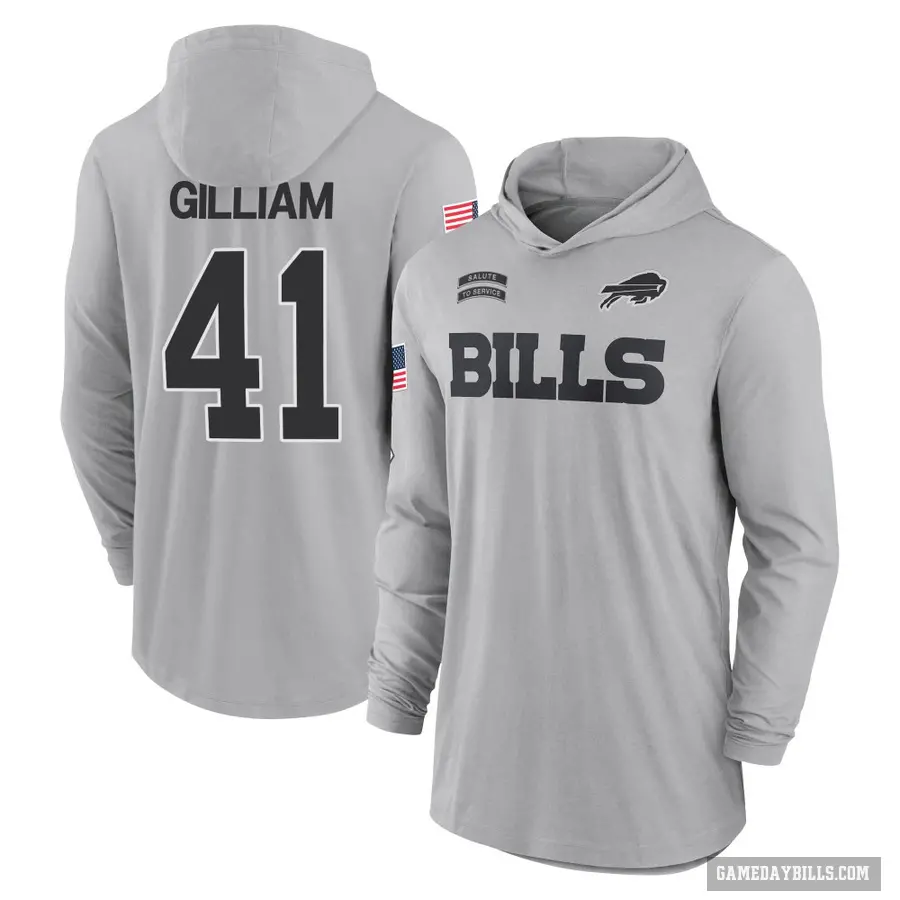 Youth ＃41 Reggie Gilliam Buffalo Bills Gray 2024 Salute to Service Lightweight Performance Long Sleeve Hooded T-Shirt