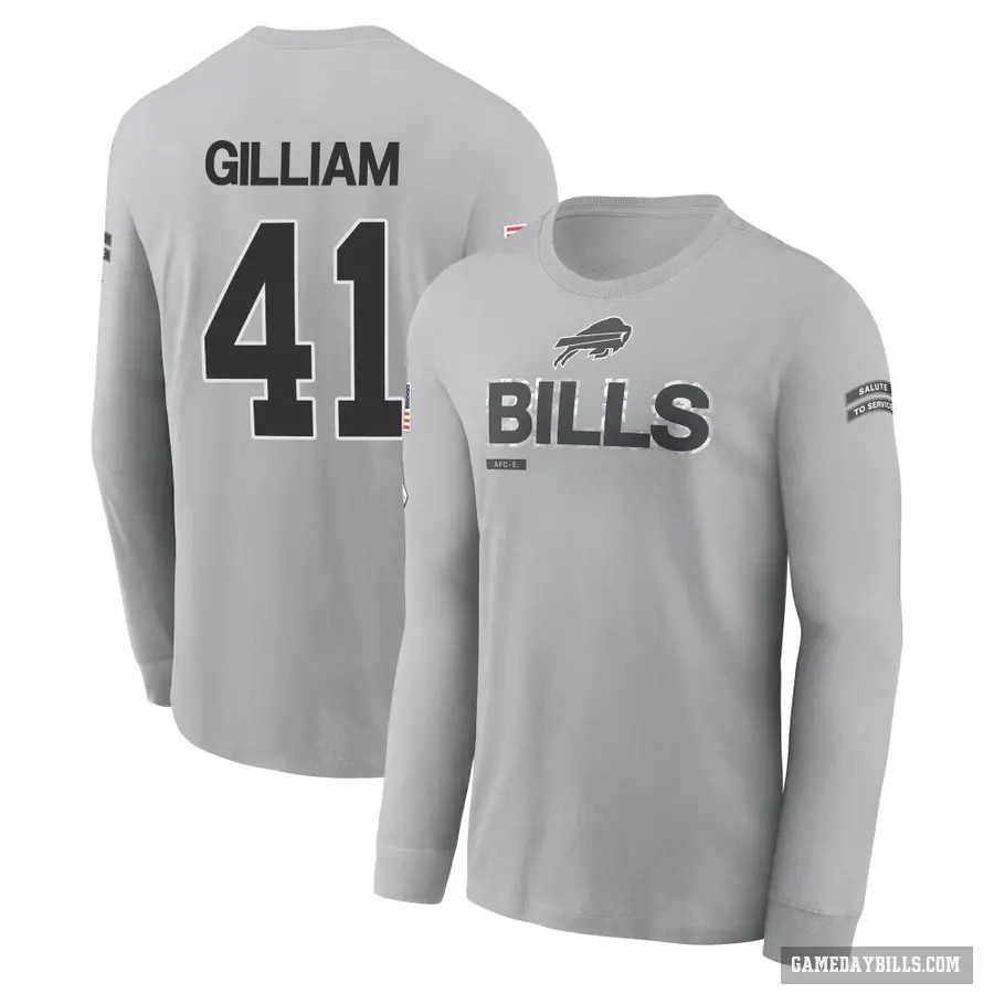 Youth ＃41 Reggie Gilliam Buffalo Bills Gray 2024 Salute to Service Long Sleeve T-Shirt
