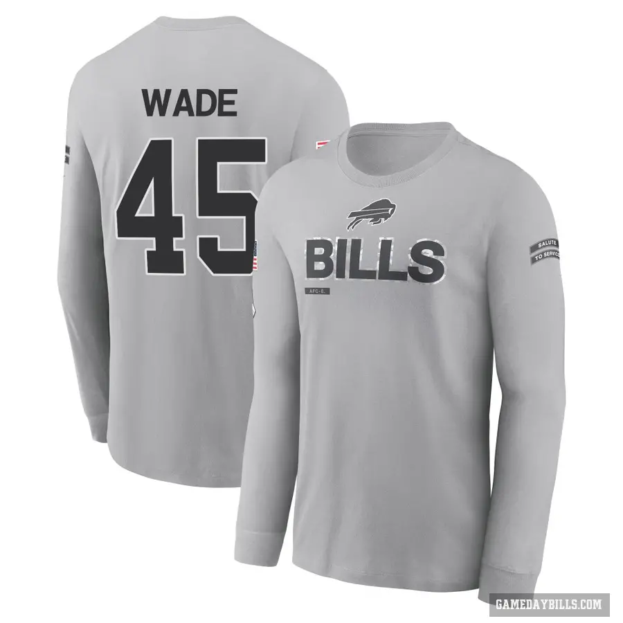 Youth ＃45 Christian Wade Buffalo Bills Gray 2024 Salute to Service Long Sleeve T-Shirt
