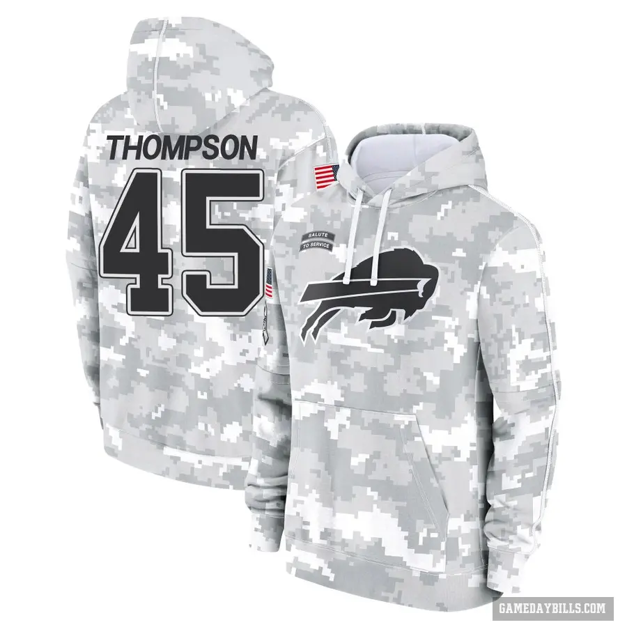 Youth ＃45 Shaq Thompson Buffalo Bills Arctic Camo 2024 Salute to Service Club Fleece Pullover Hoodie