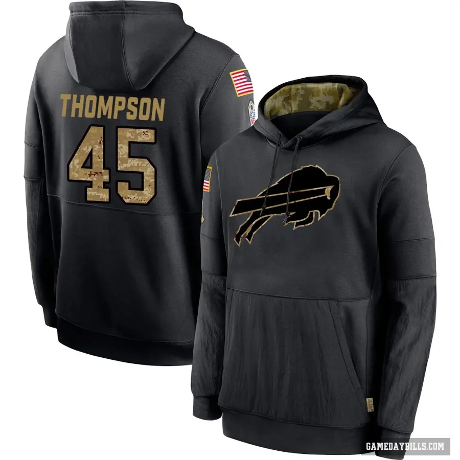 Youth ＃45 Shaq Thompson Buffalo Bills Black 2020 Salute to Service Sideline Performance Pullover Hoodie