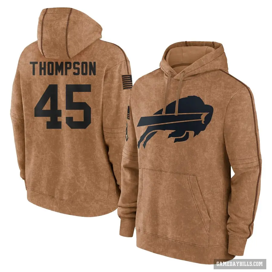 Youth ＃45 Shaq Thompson Buffalo Bills Brown 2023 Salute To Service Club Pullover Hoodie