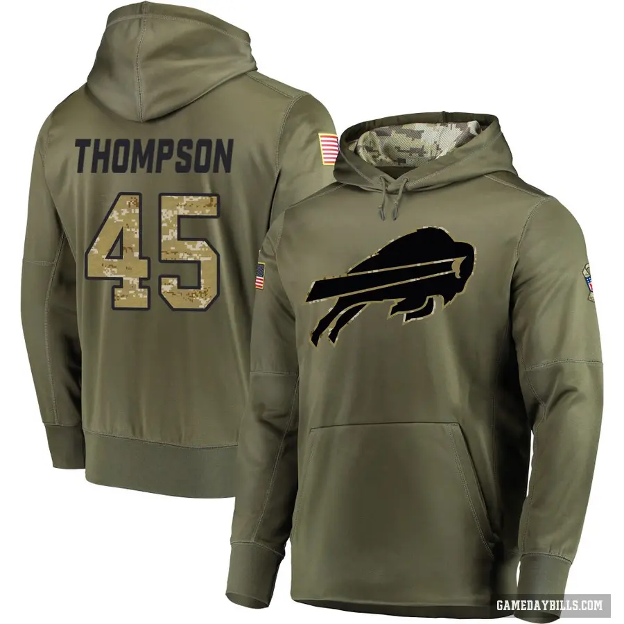 Youth ＃45 Shaq Thompson Buffalo Bills Olive Salute to Service Pullover Hoodie