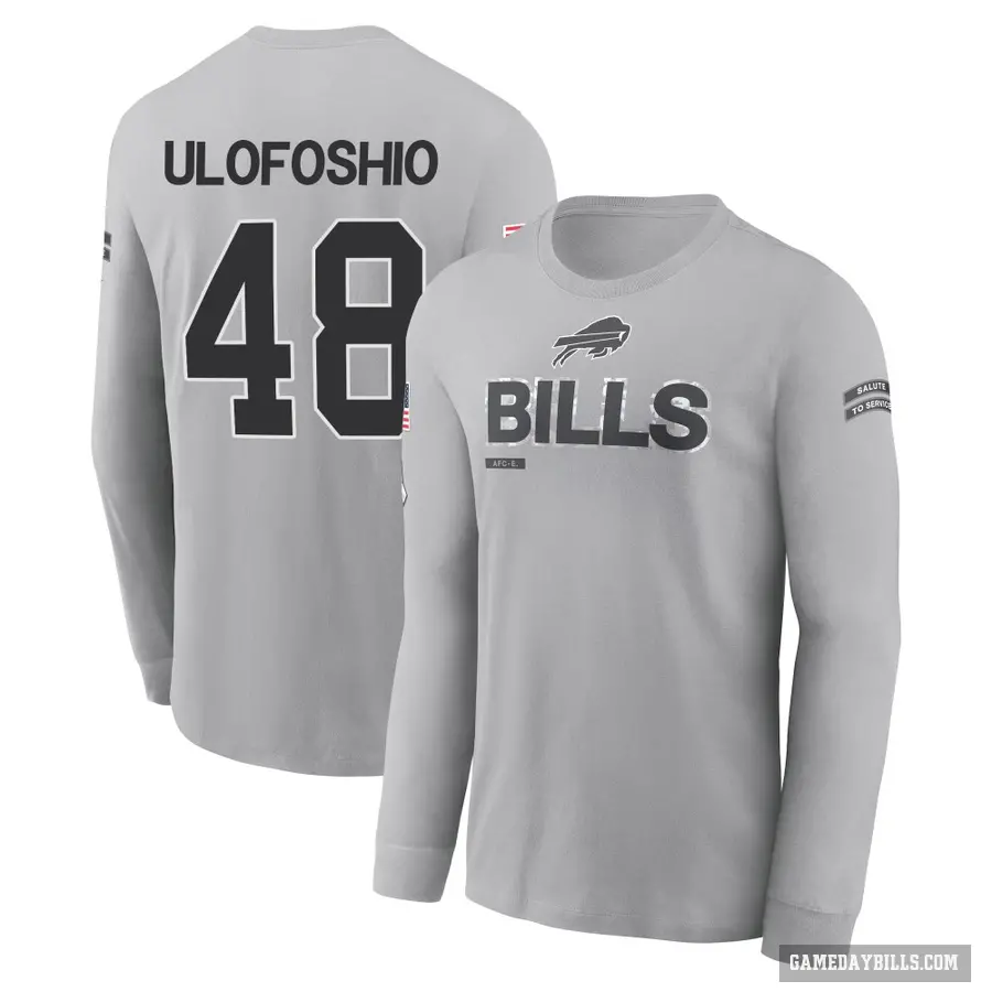 Youth ＃48 Edefuan Ulofoshio Buffalo Bills Gray 2024 Salute to Service Long Sleeve T-Shirt