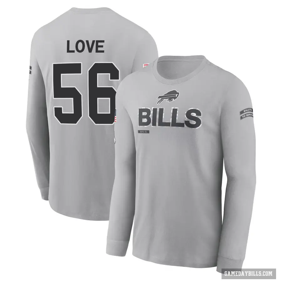 Youth ＃56 Mike Love Buffalo Bills Gray 2024 Salute to Service Long Sleeve T-Shirt