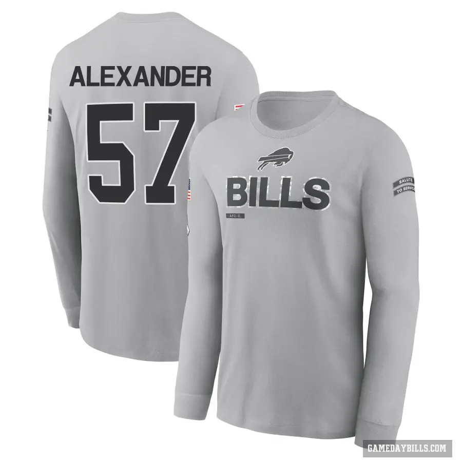 Youth ＃57 Lorenzo Alexander Buffalo Bills Gray 2024 Salute to Service Long Sleeve T-Shirt