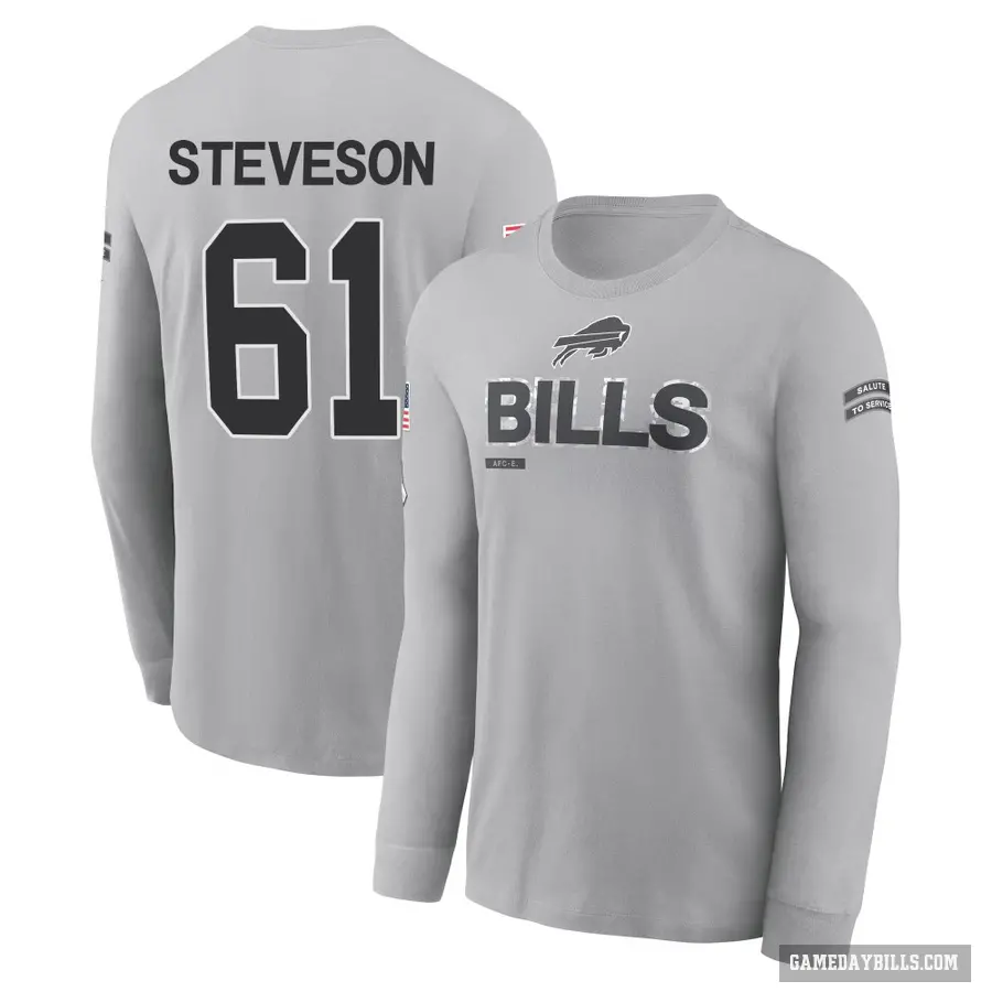 Youth ＃61 Gable Steveson Buffalo Bills Gray 2024 Salute to Service Long Sleeve T-Shirt