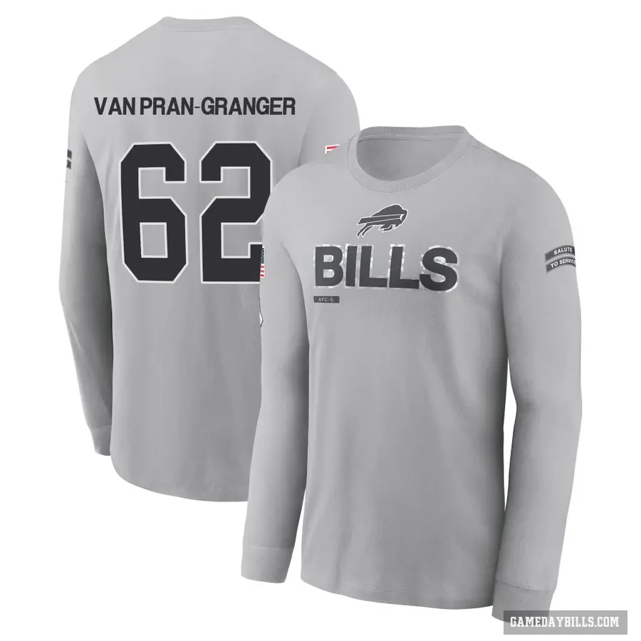 Youth ＃62 Sedrick Van Pran-Granger Buffalo Bills Gray 2024 Salute to Service Long Sleeve T-Shirt