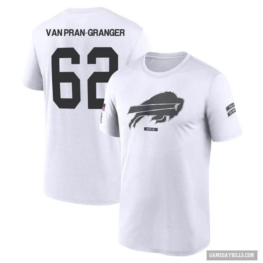 Youth ＃62 Sedrick Van Pran-Granger Buffalo Bills White 2024 Salute to Service Performance T-Shirt