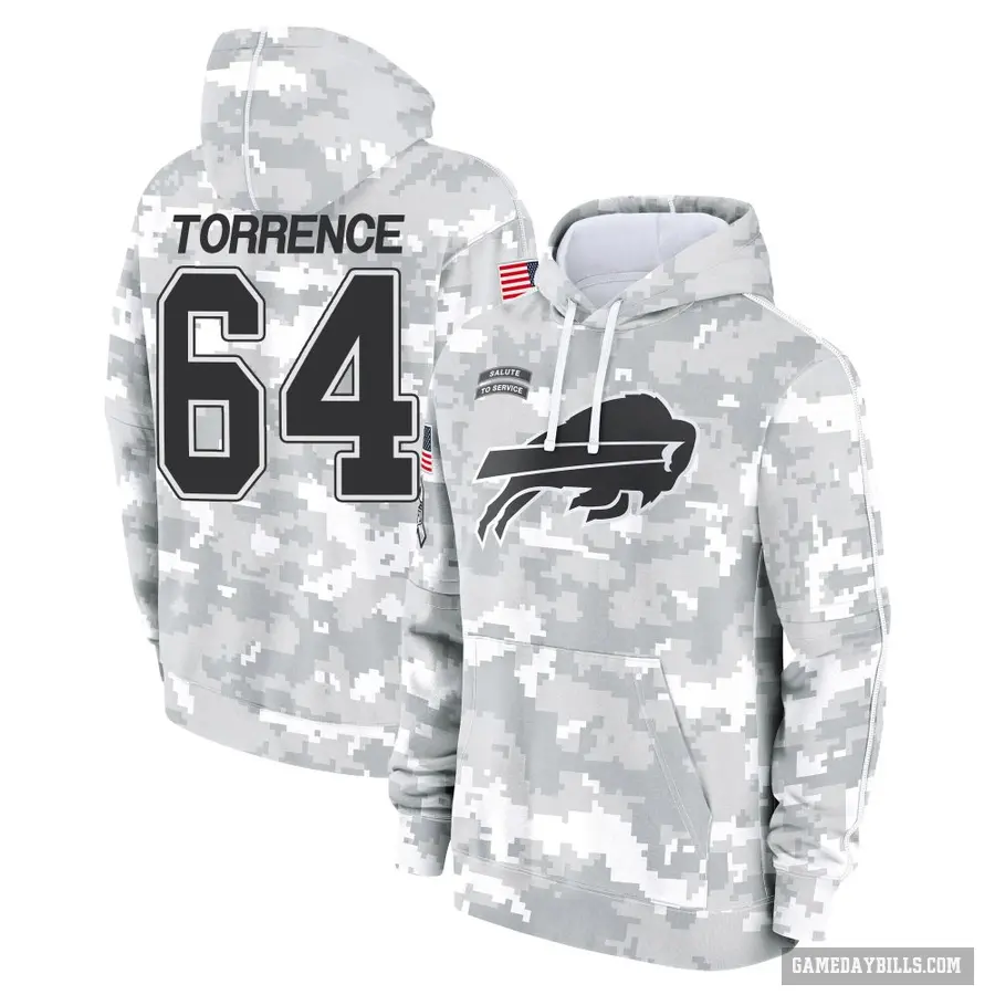 Youth ＃64 O'Cyrus Torrence Buffalo Bills Arctic Camo 2024 Salute to Service Club Fleece Pullover Hoodie