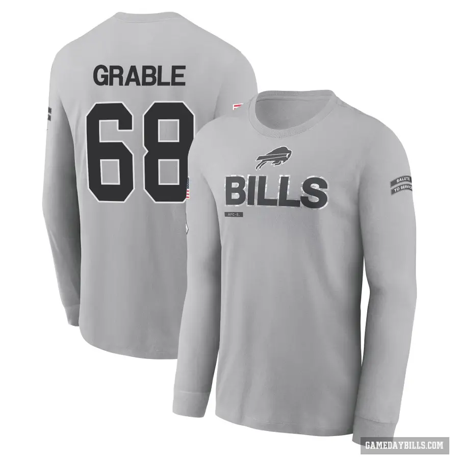 Youth ＃68 Tylan Grable Buffalo Bills Gray 2024 Salute to Service Long Sleeve T-Shirt