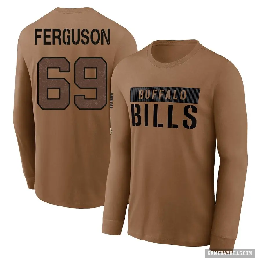 Youth ＃69 Reid Ferguson Buffalo Bills Brown 2023 Salute To Service Long Sleeve T-Shirt