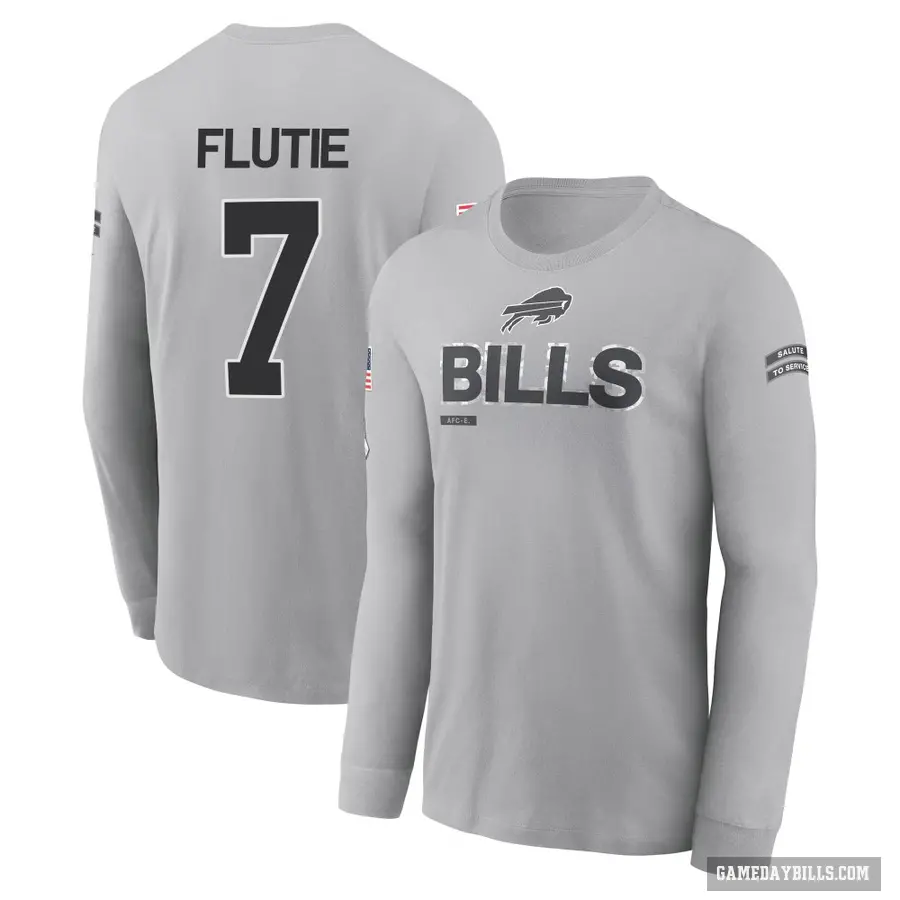 Youth ＃7 Doug Flutie Buffalo Bills Gray 2024 Salute to Service Long Sleeve T-Shirt