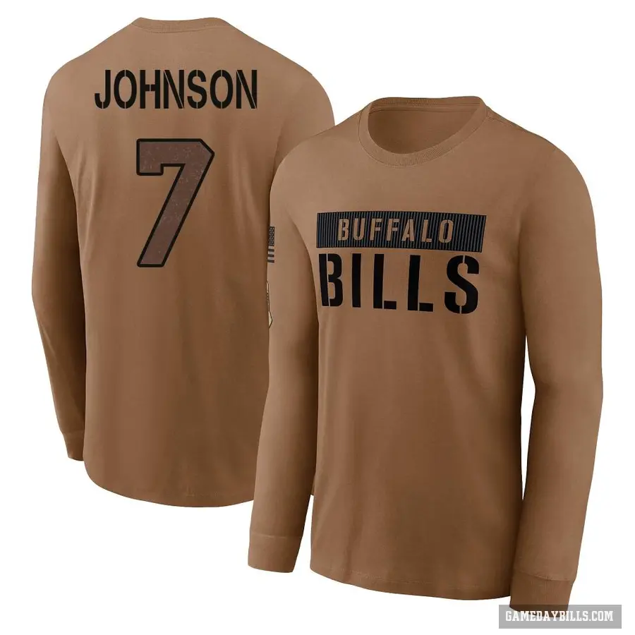 Youth ＃7 Taron Johnson Buffalo Bills Brown 2023 Salute To Service Long Sleeve T-Shirt