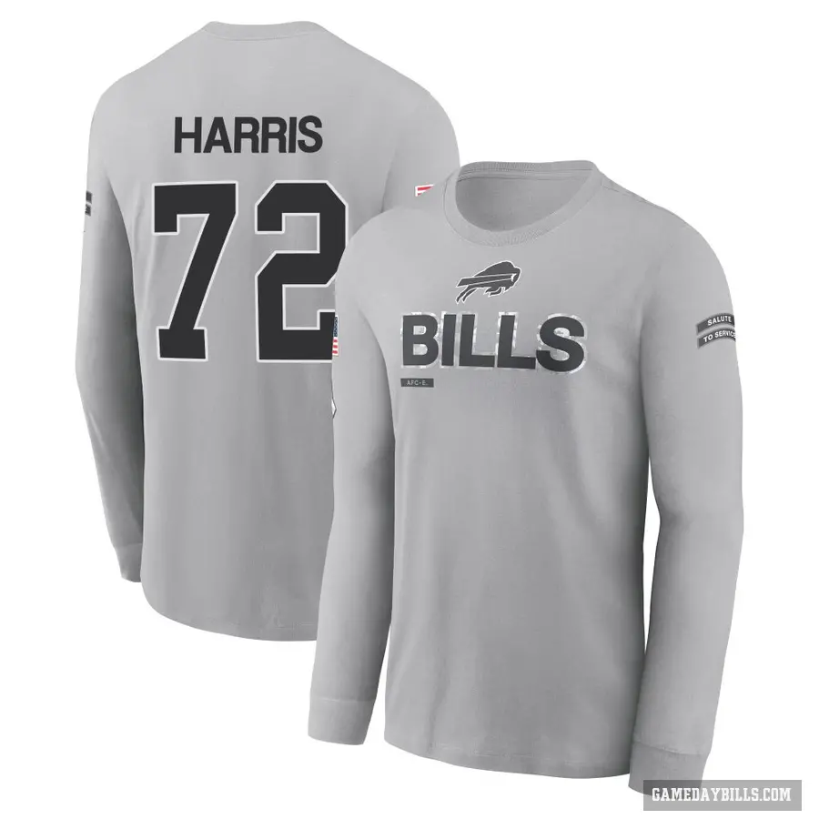 Youth ＃72 Marcus Harris Buffalo Bills Gray 2024 Salute to Service Long Sleeve T-Shirt
