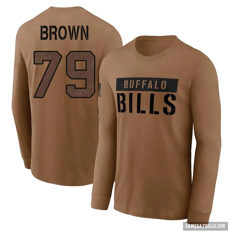 Youth ＃79 Spencer Brown Buffalo Bills Brown 2023 Salute To Service Long Sleeve T-Shirt