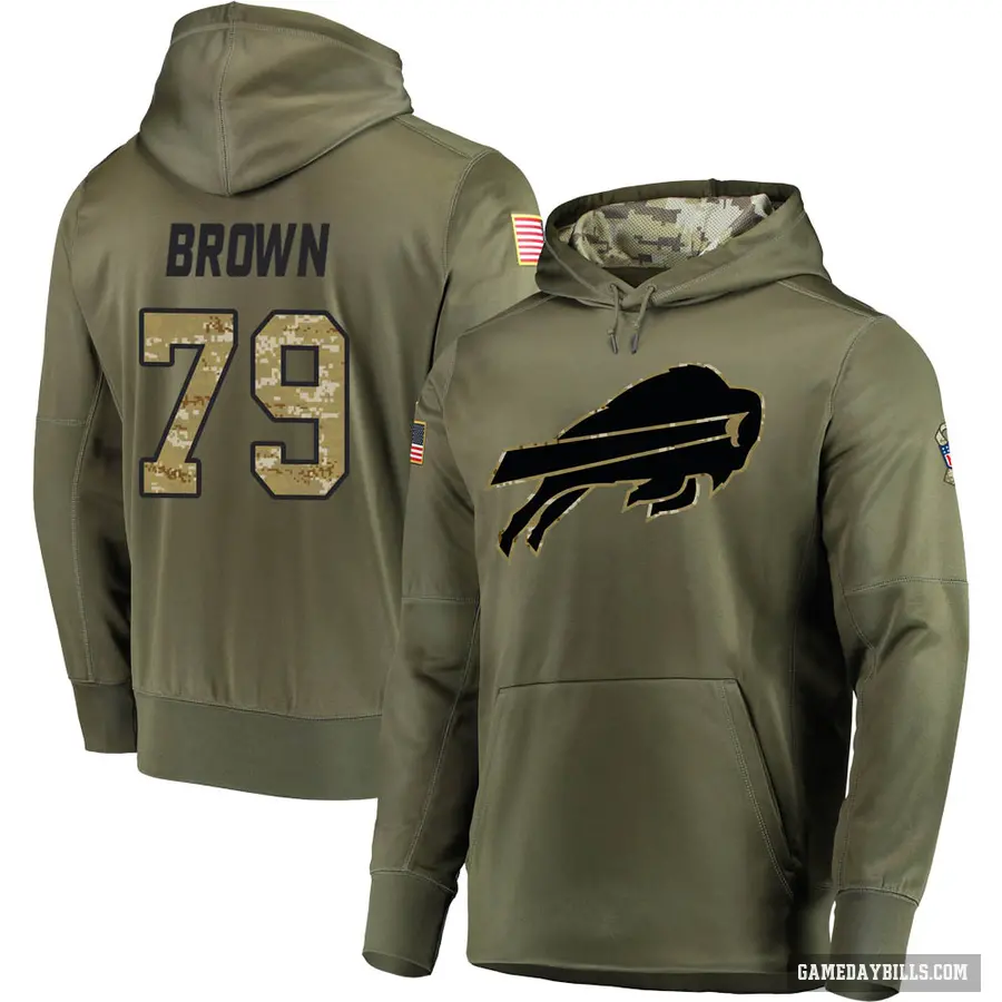 Youth ＃79 Spencer Brown Buffalo Bills Olive Salute to Service Pullover Hoodie
