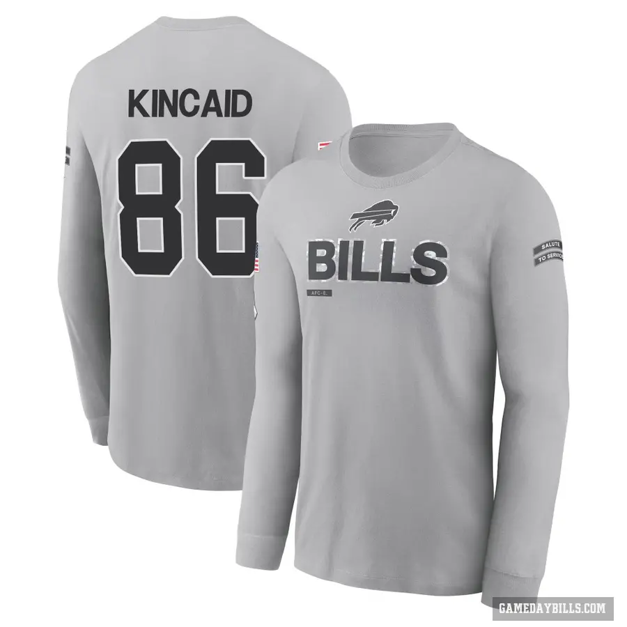Youth ＃86 Dalton Kincaid Buffalo Bills Gray 2024 Salute to Service Long Sleeve T-Shirt