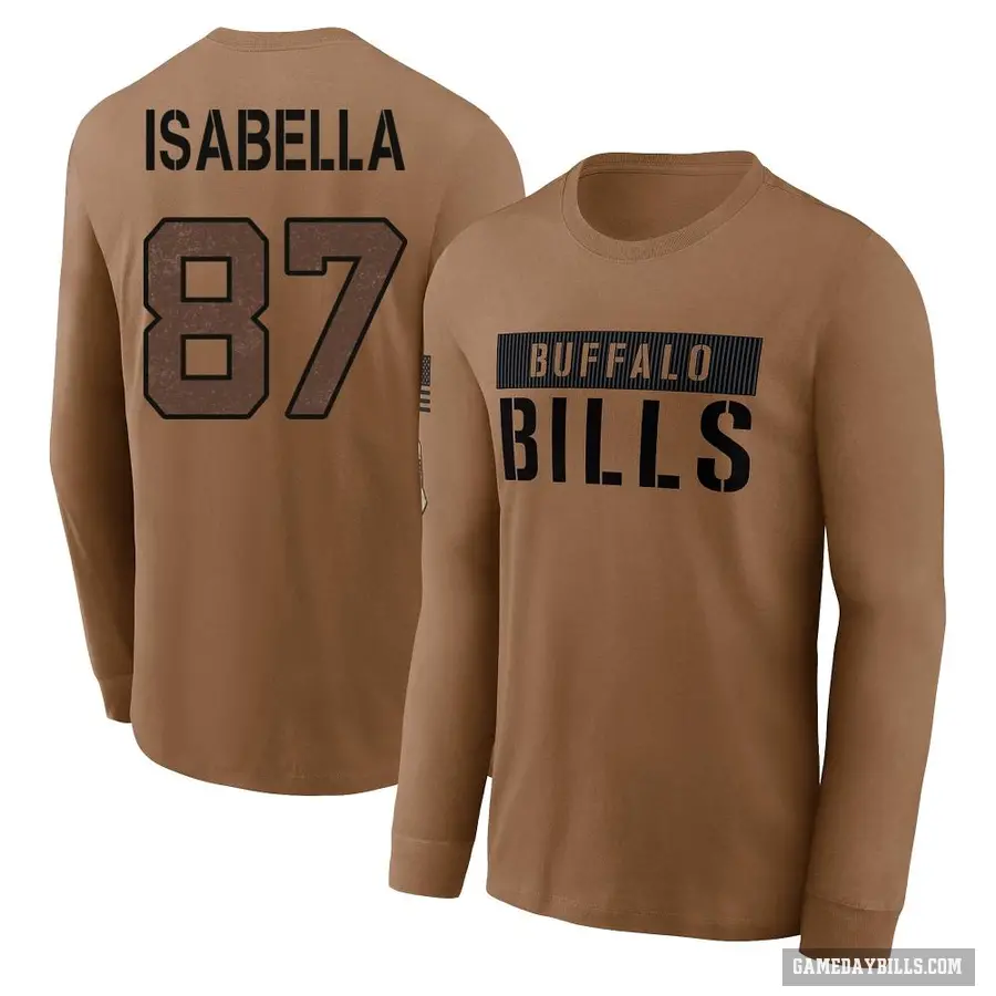 Youth ＃87 Andy Isabella Buffalo Bills Brown 2023 Salute To Service Long Sleeve T-Shirt