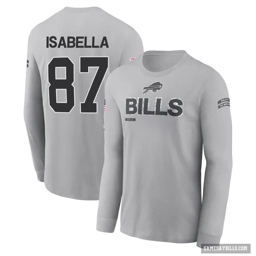 Youth ＃87 Andy Isabella Buffalo Bills Gray 2024 Salute to Service Long Sleeve T-Shirt