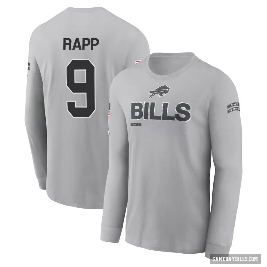 Youth ＃9 Taylor Rapp Buffalo Bills Gray 2024 Salute to Service Long Sleeve T-Shirt