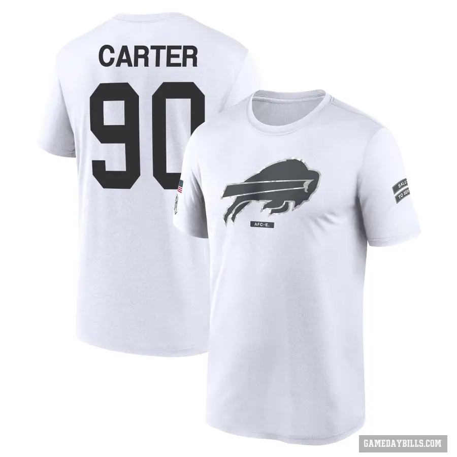 Youth ＃90 DeWayne Carter Buffalo Bills White 2024 Salute to Service Performance T-Shirt