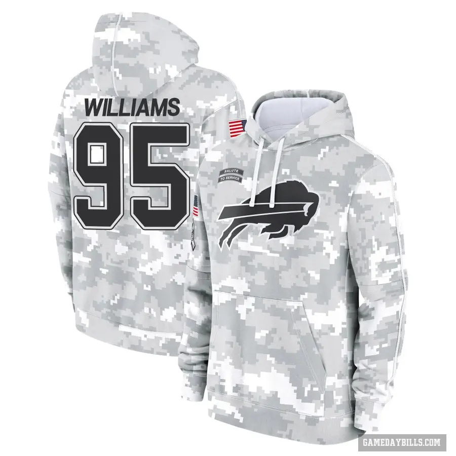 Youth ＃95 Kyle Williams Buffalo Bills Arctic Camo 2024 Salute to Service Club Fleece Pullover Hoodie