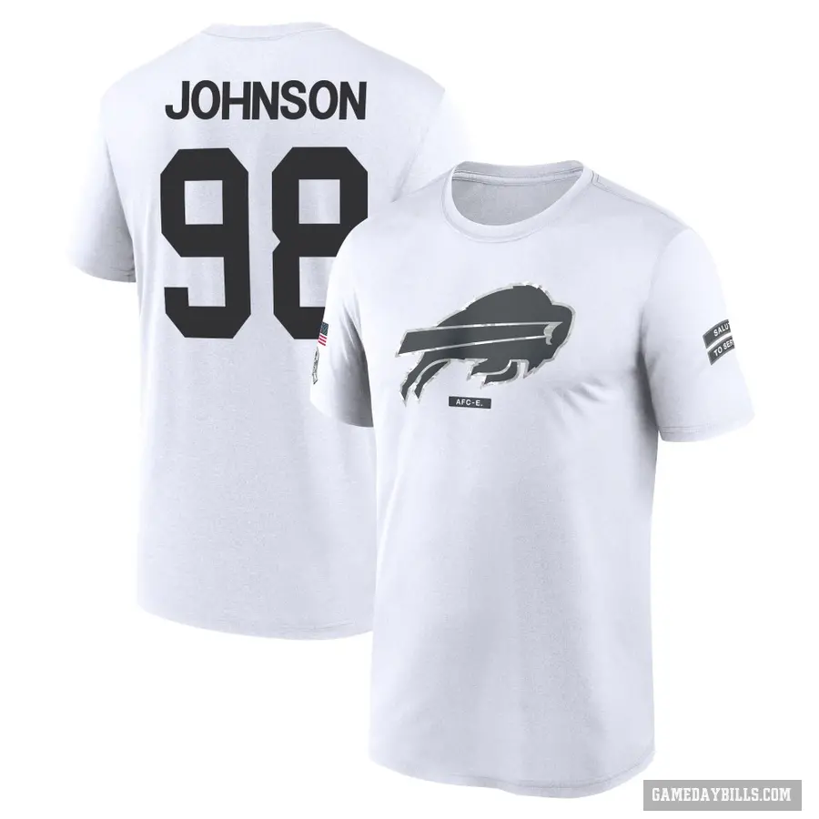 Youth ＃98 Austin Johnson Buffalo Bills White 2024 Salute to Service Performance T-Shirt